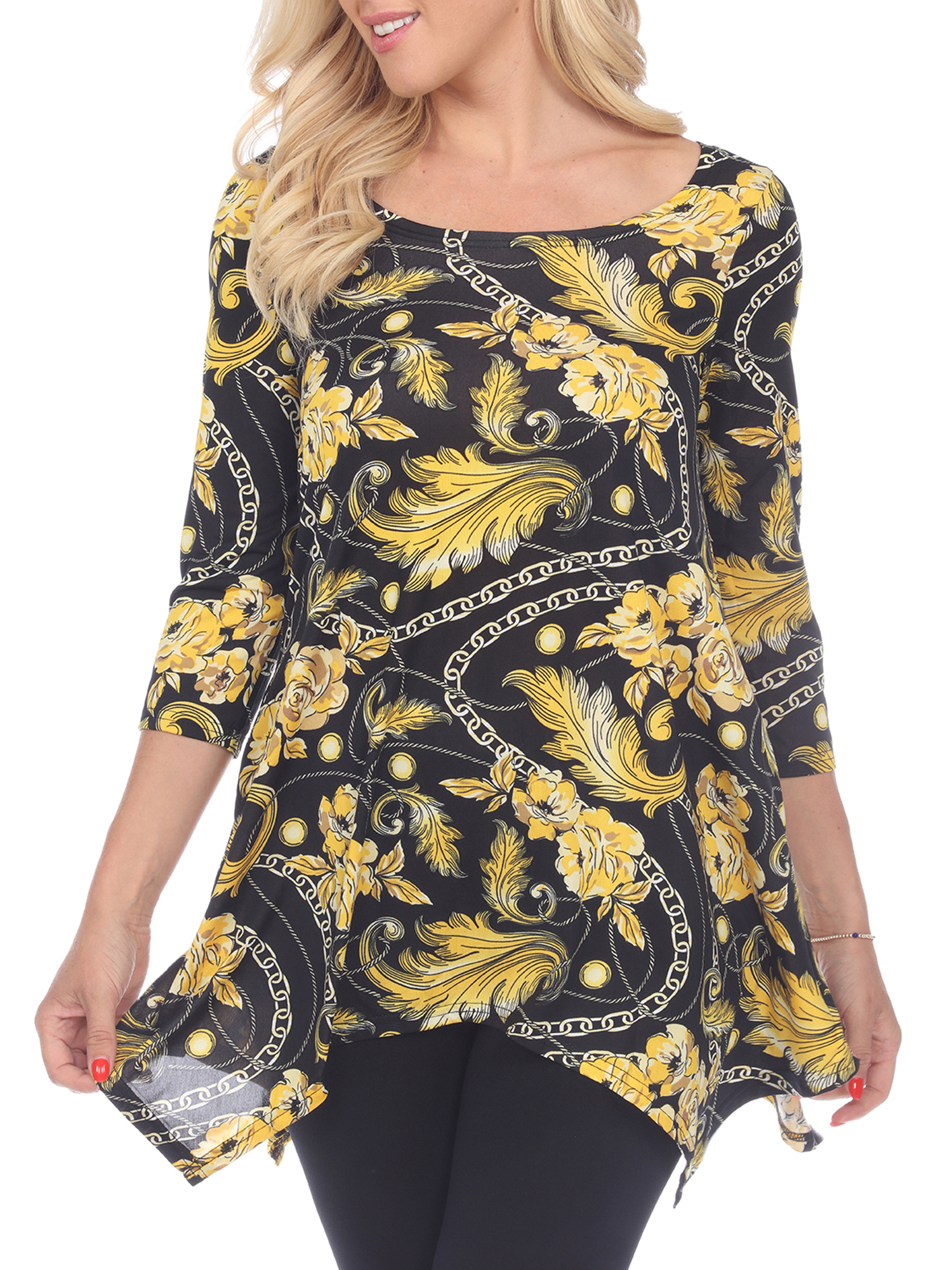 White Mark Women's Floral Chain Printed Tunic Top with Pockets